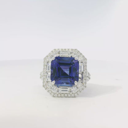 18k White Gold 9.90ctw Tanzanite and 2.28ctw Baguette and Round Diamond Ring