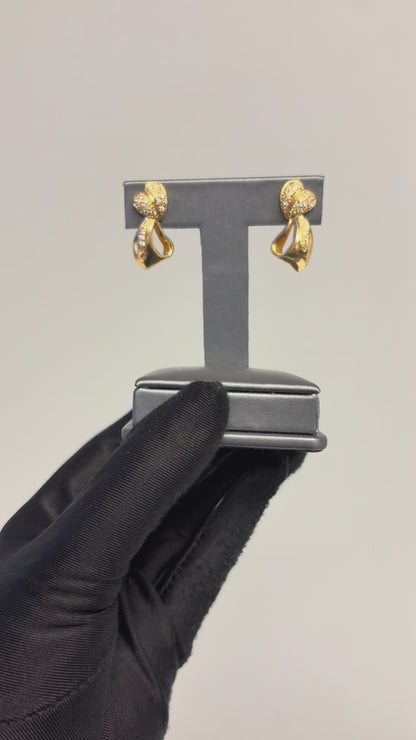 Vintage 22k Yellow Gold 0.48ctw Diamond Heart Ribbon Earrings
