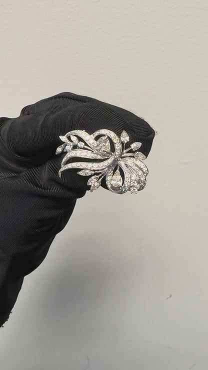 Vintage 14k White Gold Natural 7.0ctw Diamond Brooch Pin