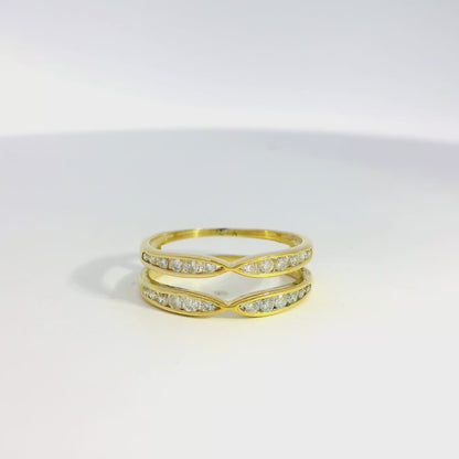 yellow gold double band diamond ring 360 view on white background