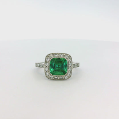 Tiffany & Co. Platinum Cushion Cut Tourmaline Green Center Gemstone with 0.38ctw Diamond Halo Ring