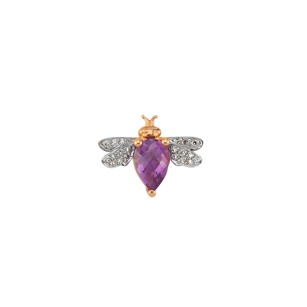 Bee Goddess Queen Bee Bella Gold Diamond Amethyst Single Earring