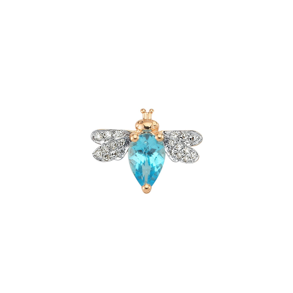 Bee Goddess Queen Bee Bella Gold Diamond Blue Topaz Single Earring