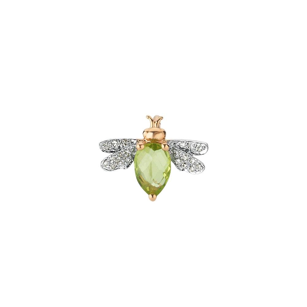 Bee Goddess Queen Bee Bella Gold Diamond Peridot Single Earring