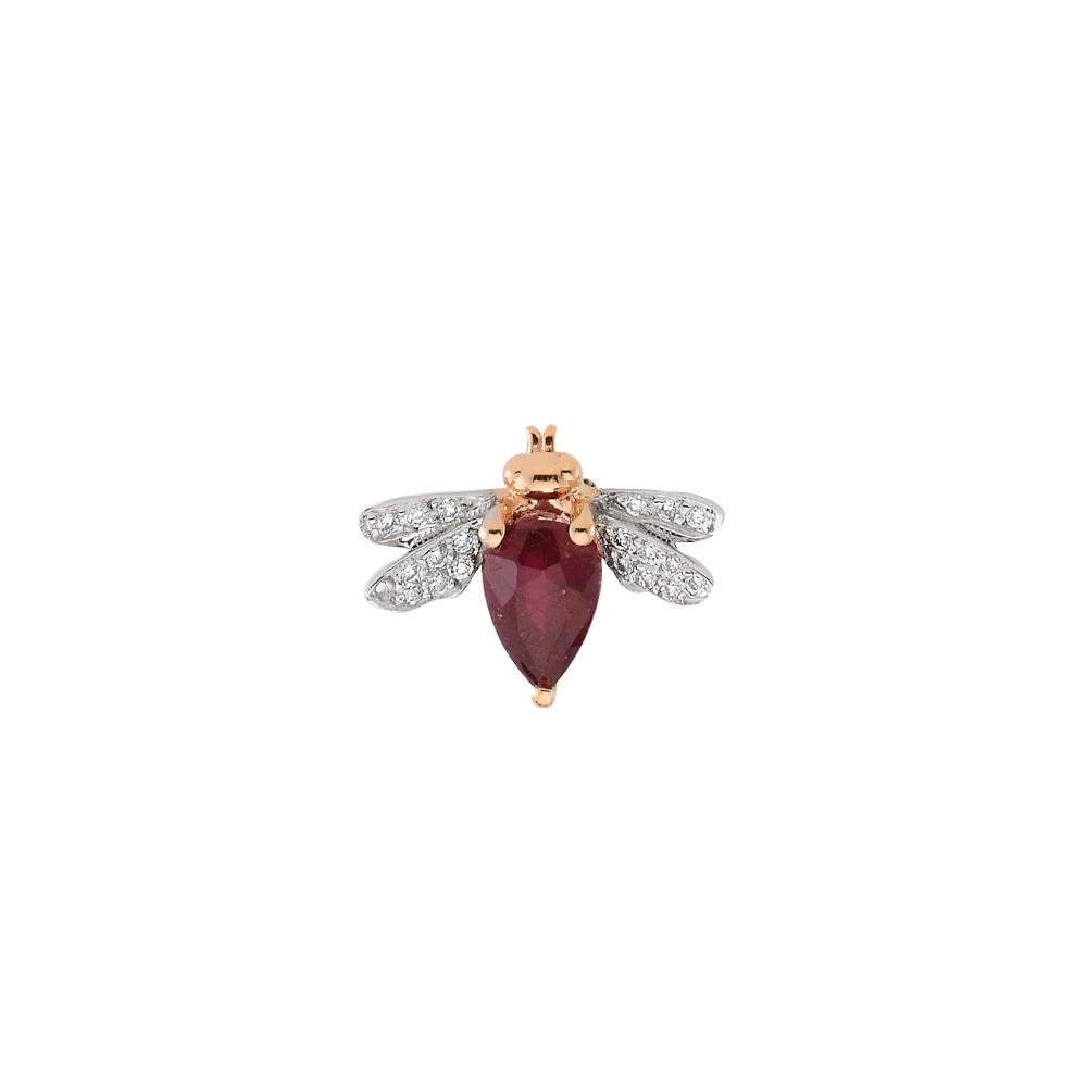 Bee Goddess Queen Bee Bella Gold Diamond Ruby Single Earring