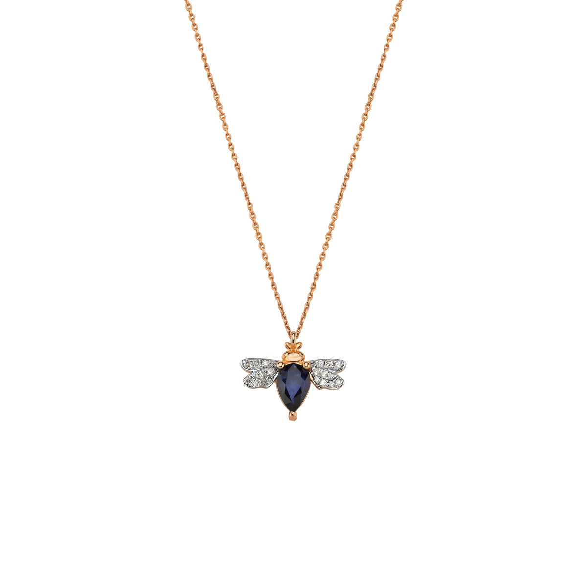 Bee Goddess Queen Bee Bella Gold Diamond Sapphire Necklace
