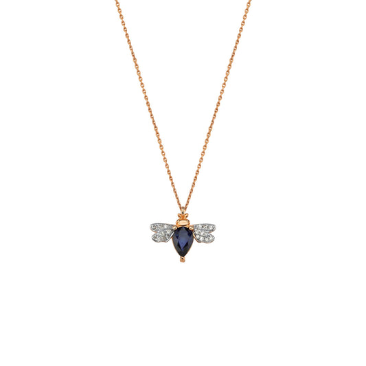 Bee Goddess Queen Bee Bella Gold Diamond Sapphire Necklace