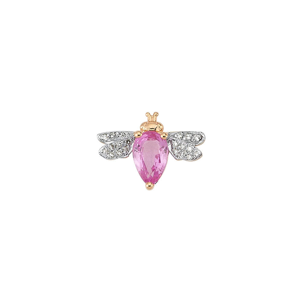 Bee Goddess Queen Bee Bella Gold Diamond Pink Sapphire Single Earring