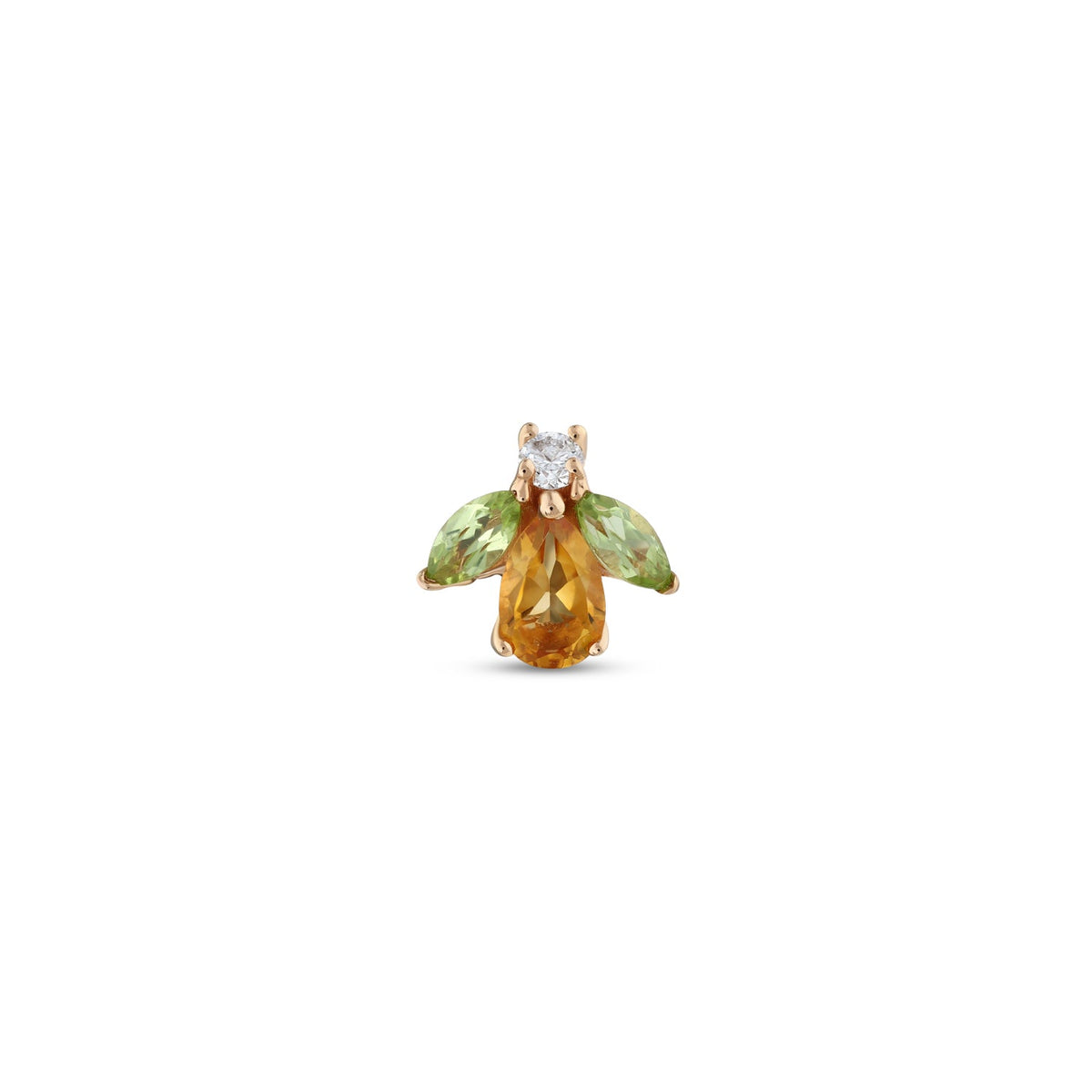 Bee Goddess Queen Bee Maya Gold Diamond Citrine Single Earring