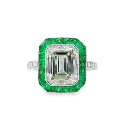 Platinum 3.15ct Diamond and Emerald Ring