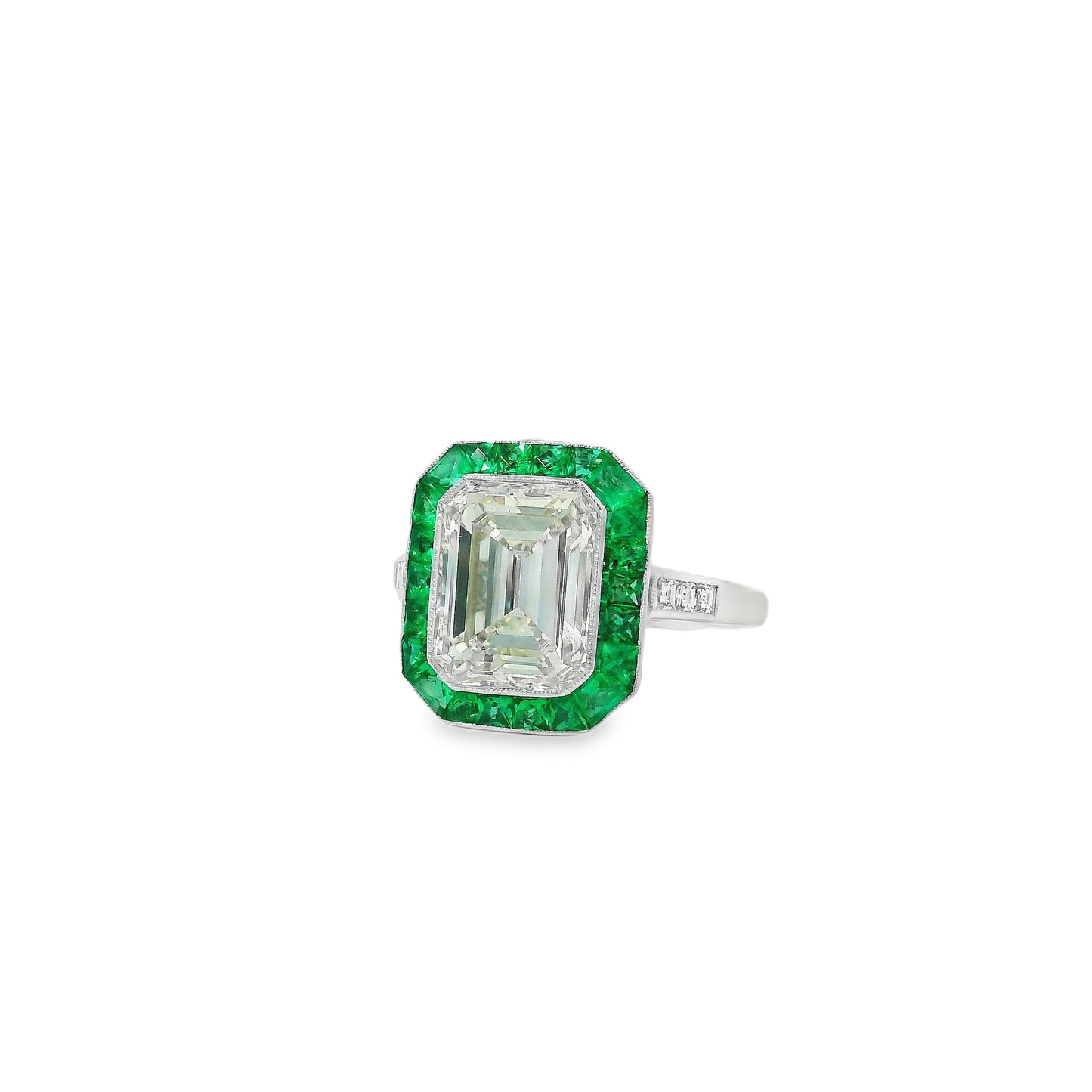 Platinum 3.15ct Diamond and Emerald Ring