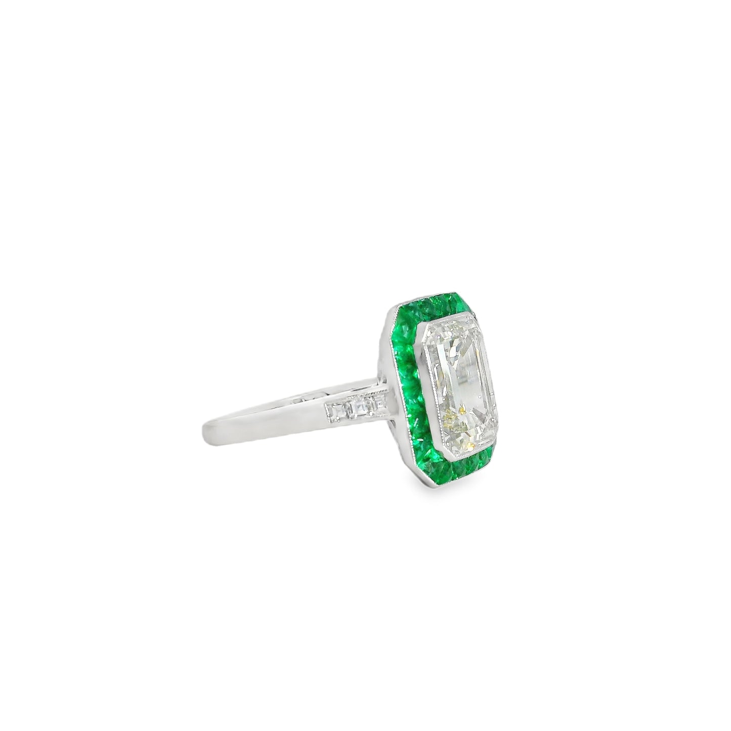 Platinum 3.15ct Diamond and Emerald Ring