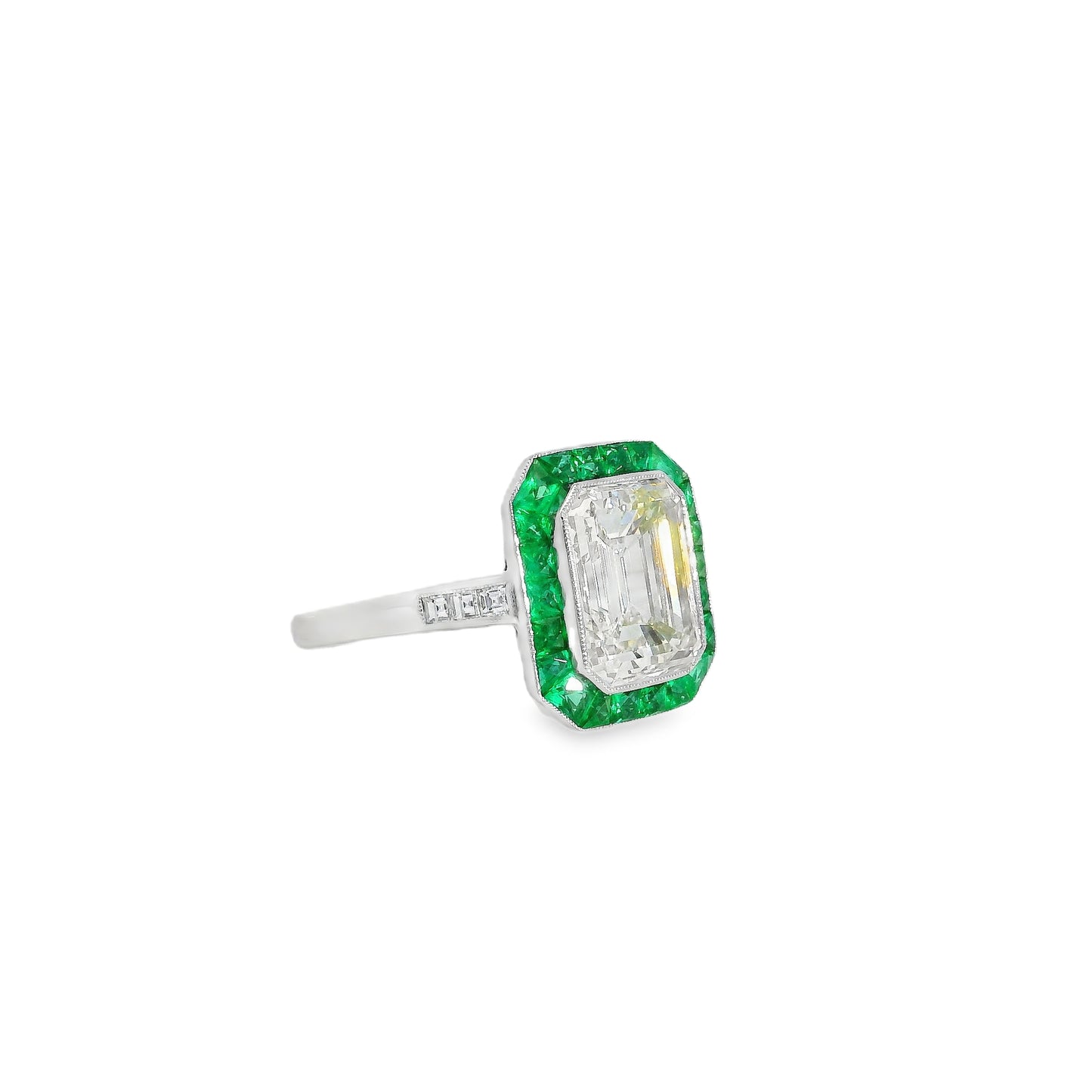 Platinum 3.15ct Diamond and Emerald Ring