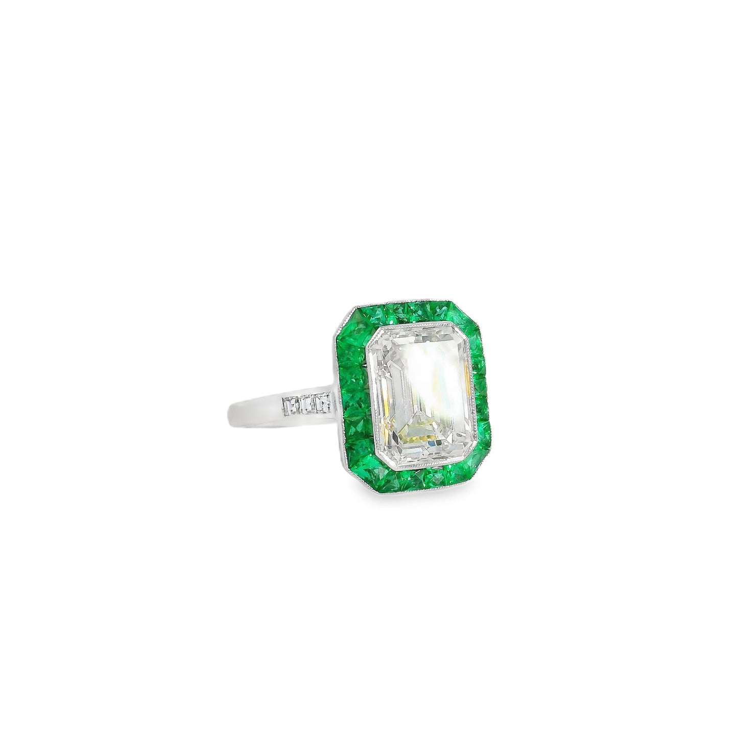 Platinum 3.15ct Diamond and Emerald Ring