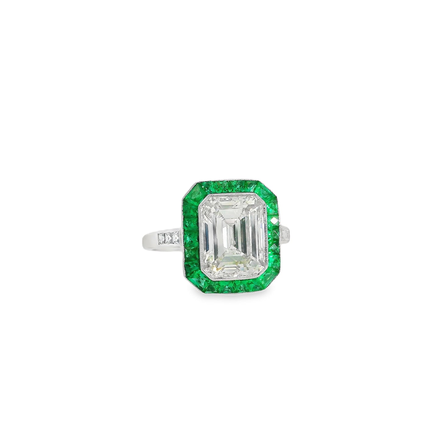 Platinum 3.15ct Diamond and Emerald Ring