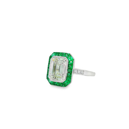 Platinum 3.15ct Diamond and Emerald Ring