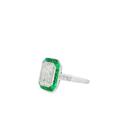 Platinum 3.15ct Diamond and Emerald Ring