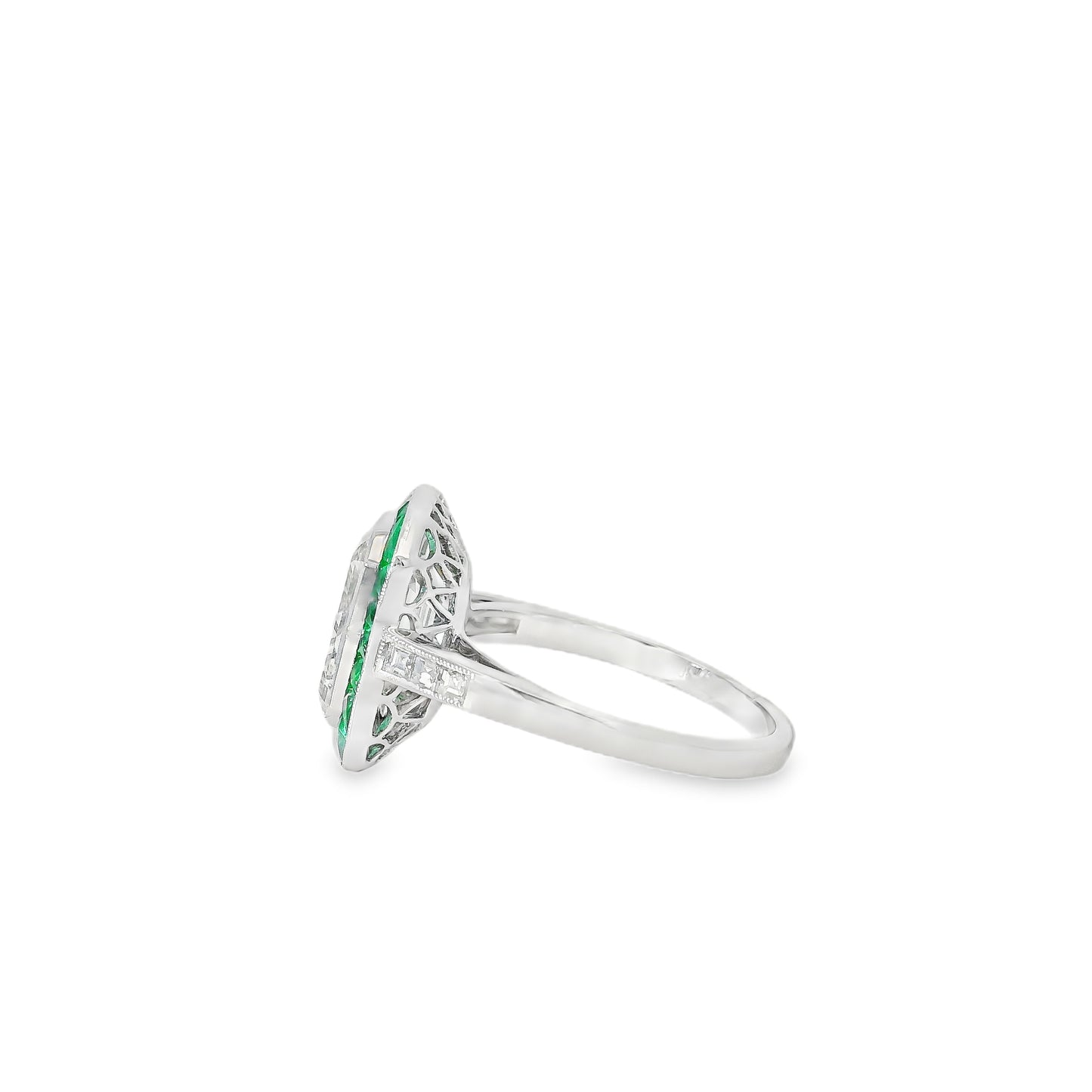 Platinum 3.15ct Diamond and Emerald Ring