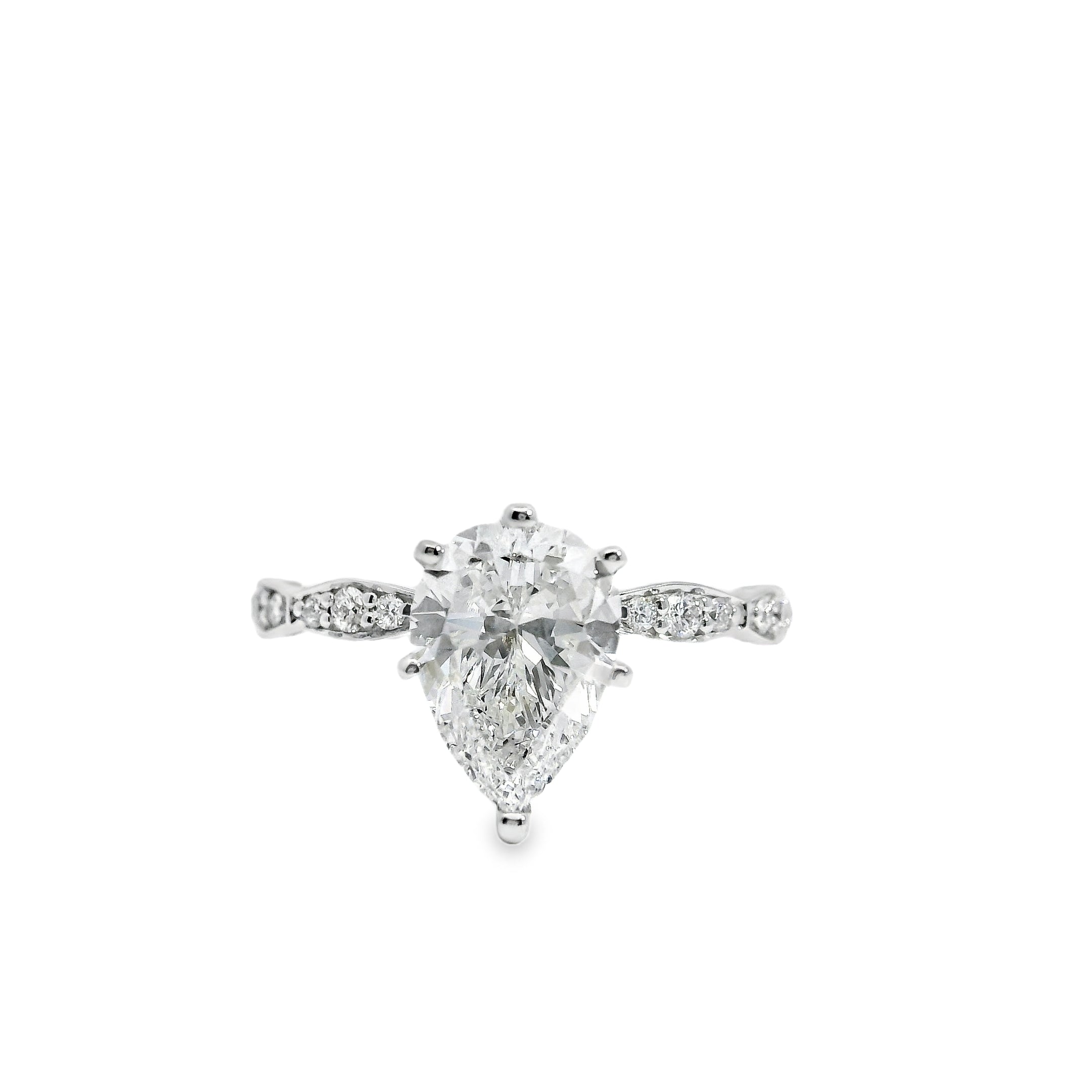 18k White Gold GIA Certified 1.71ct Pear Cut Diamond Engagement Ring