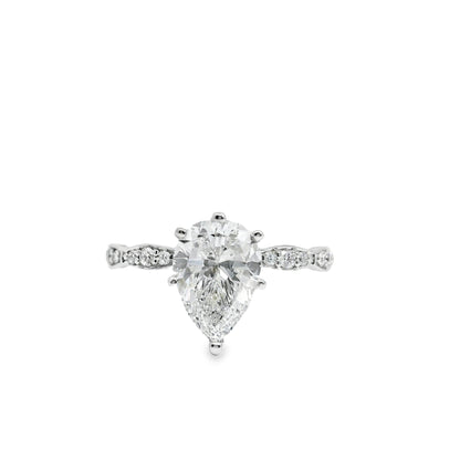 18k White Gold GIA Certified 1.71ct Pear Cut Diamond Engagement Ring