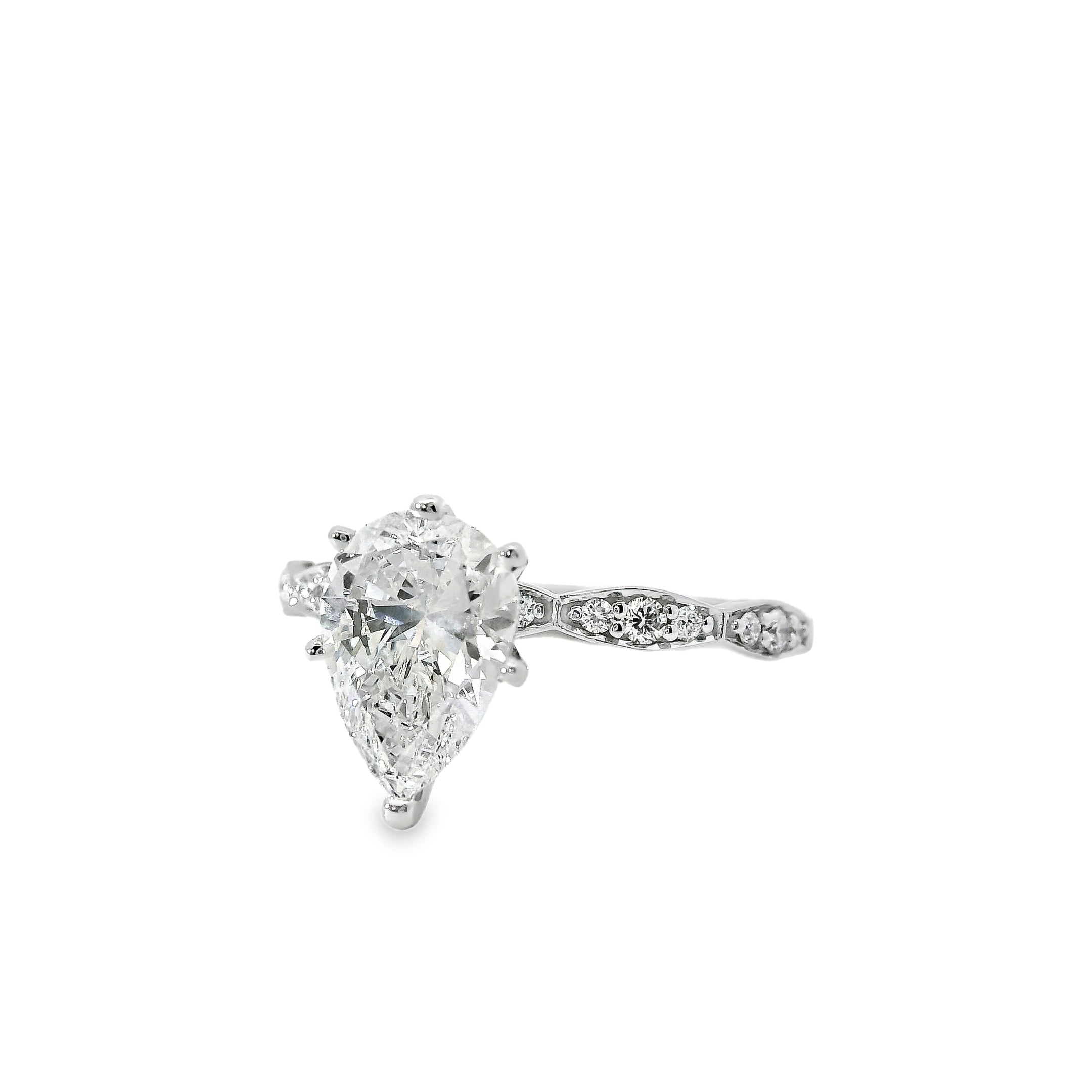 18k White Gold GIA Certified 1.71ct Pear Cut Diamond Engagement Ring