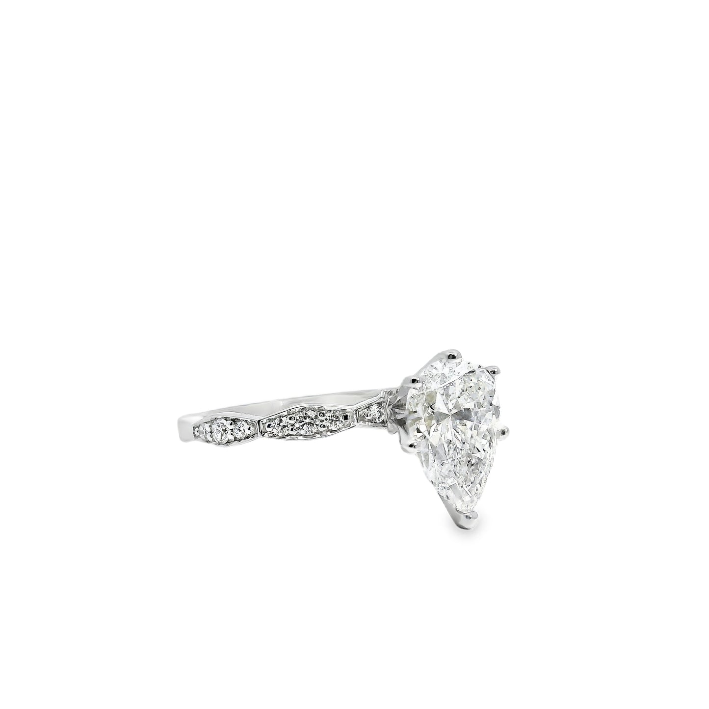 18k White Gold GIA Certified 1.71ct Pear Cut Diamond Engagement Ring