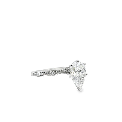 18k White Gold GIA Certified 1.71ct Pear Cut Diamond Engagement Ring