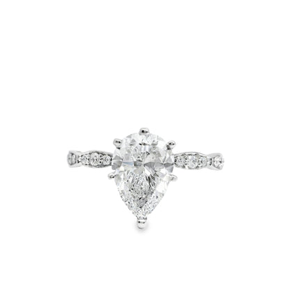 18k White Gold GIA Certified 1.71ct Pear Cut Diamond Engagement Ring