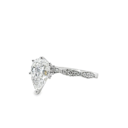 18k White Gold GIA Certified 1.71ct Pear Cut Diamond Engagement Ring