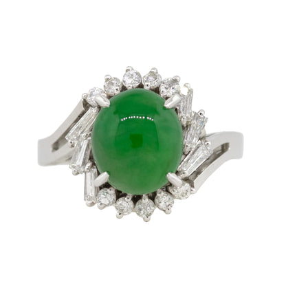 Platinum 3.56ct Jade with 0.15ctw Diamond Cocktail Ring