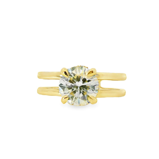 14k Yellow Gold GIA Certified 2.25ct Round Brilliant Diamond 2 Row Engagement Ring