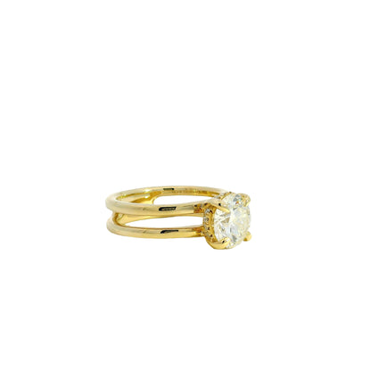 14k Yellow Gold GIA Certified 2.25ct Round Brilliant Diamond 2 Row Engagement Ring