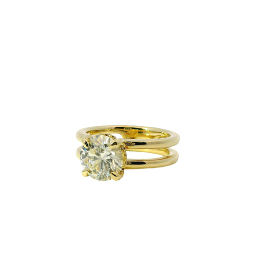 14k Yellow Gold GIA Certified 2.25ct Round Brilliant Diamond 2 Row Engagement Ring