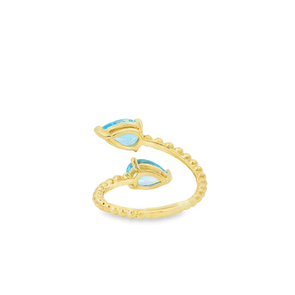 Gabriel and Co. 14k Yellow Gold Bujukan 3.02ctw Swiss Blue Topaz Bypass Ladies Ring