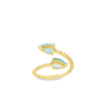 Gabriel and Co. 14k Yellow Gold Bujukan 3.02ctw Swiss Blue Topaz Bypass Ladies Ring