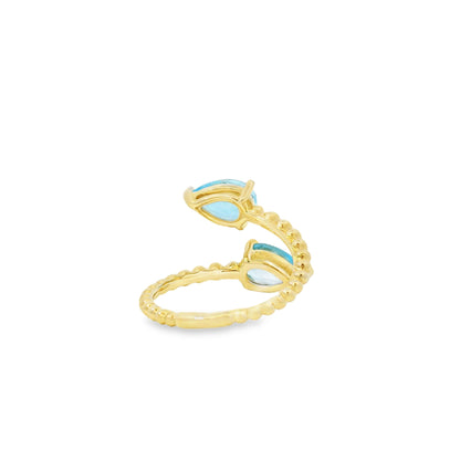 Gabriel and Co. 14k Yellow Gold Bujukan 3.02ctw Swiss Blue Topaz Bypass Ladies Ring