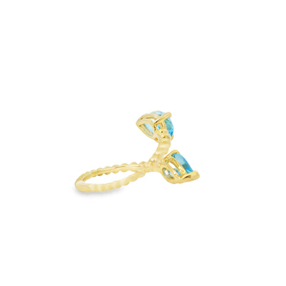 Gabriel and Co. 14k Yellow Gold Bujukan 3.02ctw Swiss Blue Topaz Bypass Ladies Ring