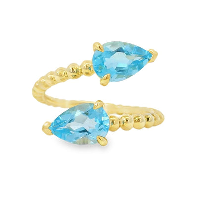 Gabriel and Co. 14k Yellow Gold Bujukan 3.02ctw Swiss Blue Topaz Bypass Ladies Ring