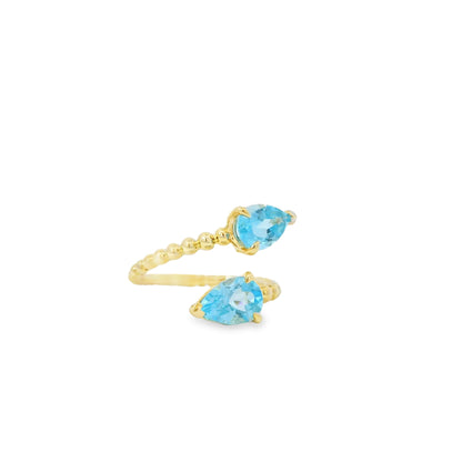 Gabriel and Co. 14k Yellow Gold Bujukan 3.02ctw Swiss Blue Topaz Bypass Ladies Ring