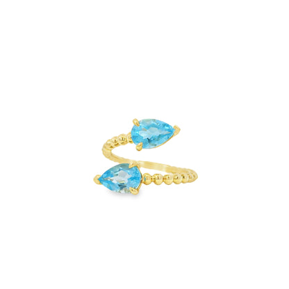Gabriel and Co. 14k Yellow Gold Bujukan 3.02ctw Swiss Blue Topaz Bypass Ladies Ring