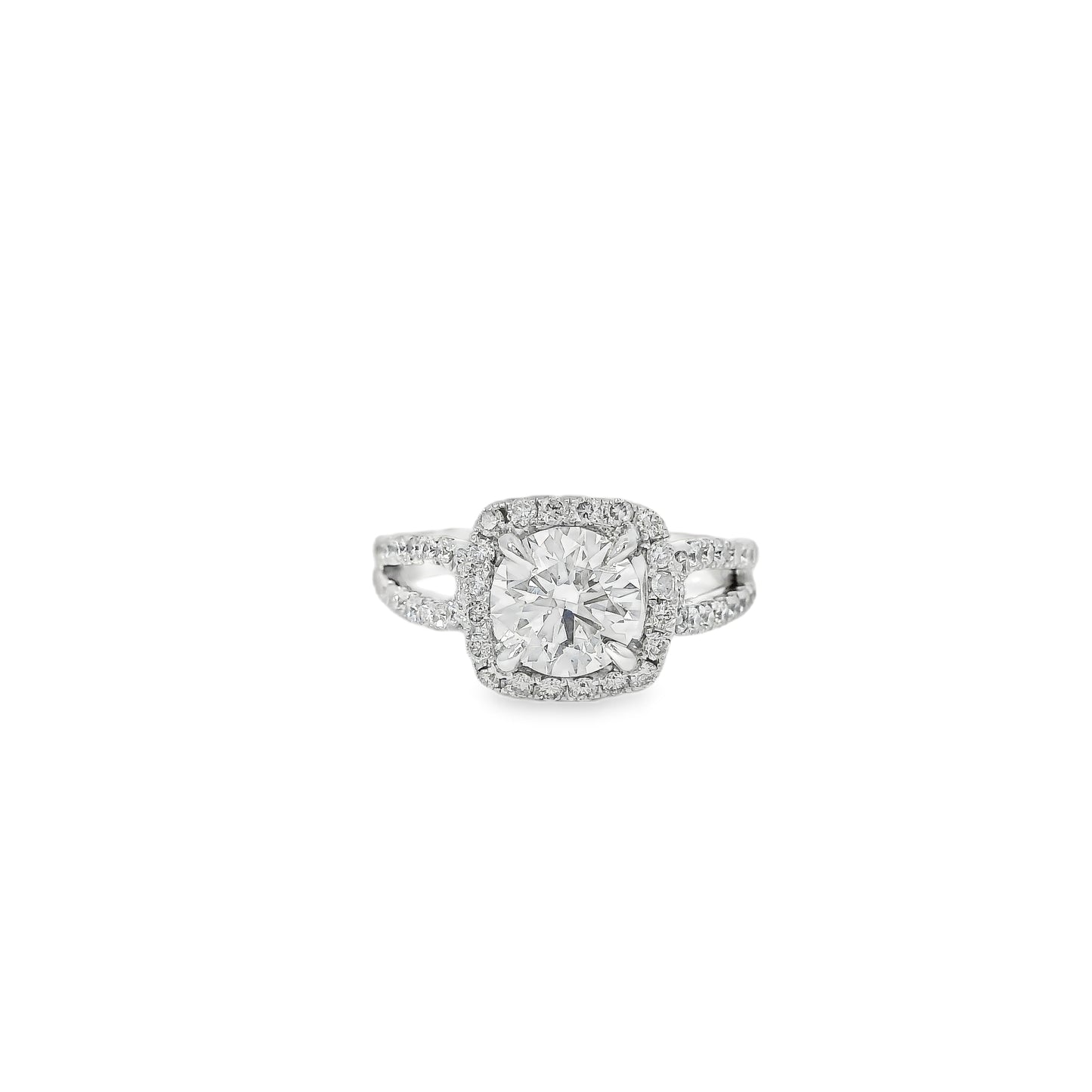 14k White Gold GIA Certified 1.03ct Round Brilliant Diamond Wide Engagement Ring