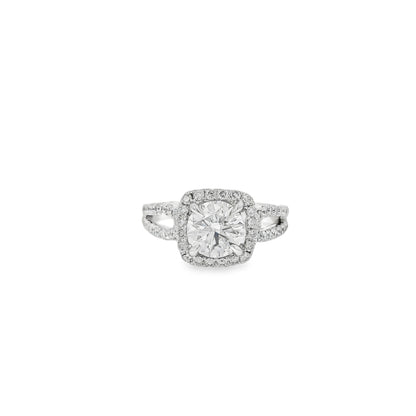 14k White Gold GIA Certified 1.03ct Round Brilliant Diamond Wide Engagement Ring