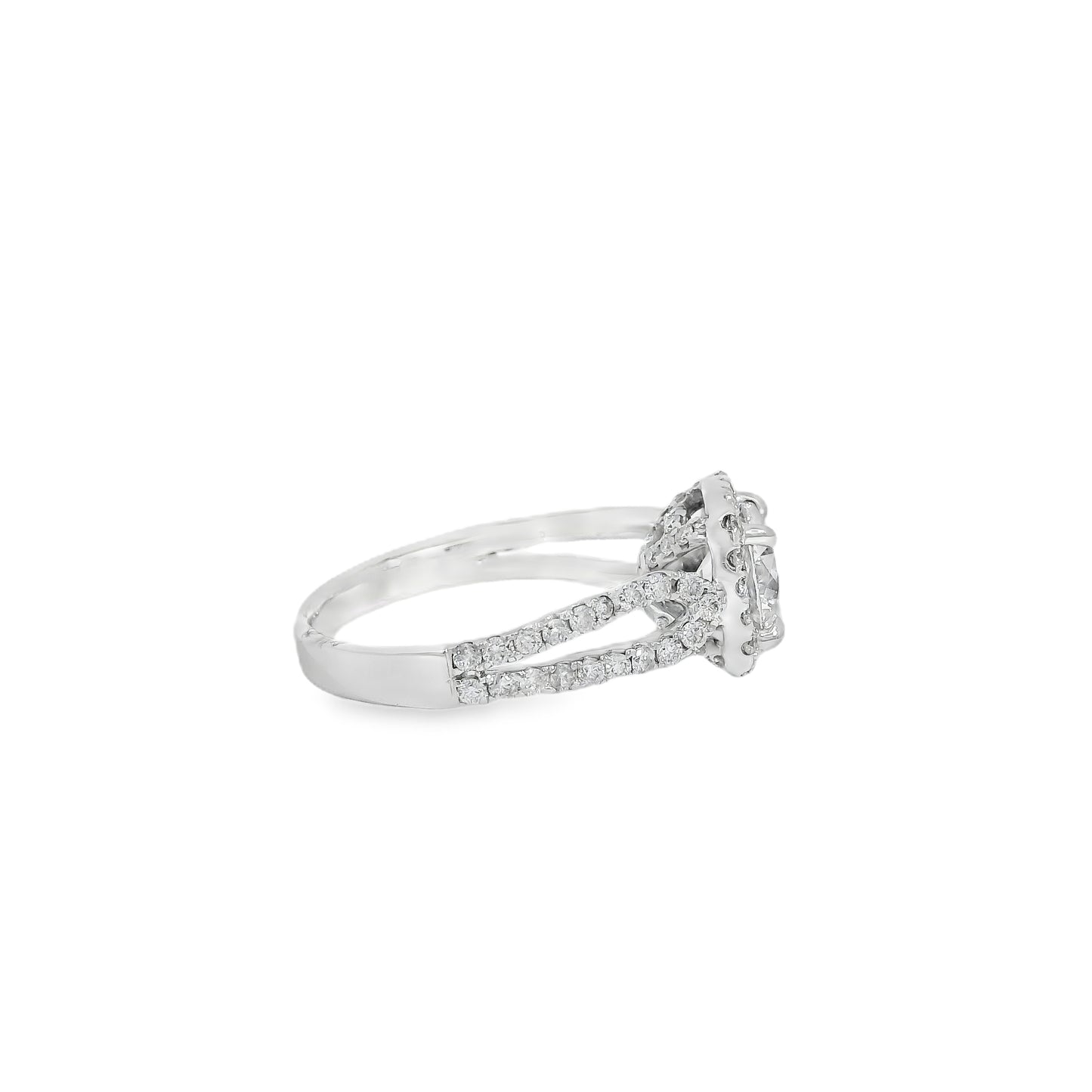14k White Gold GIA Certified 1.03ct Round Brilliant Diamond Wide Engagement Ring