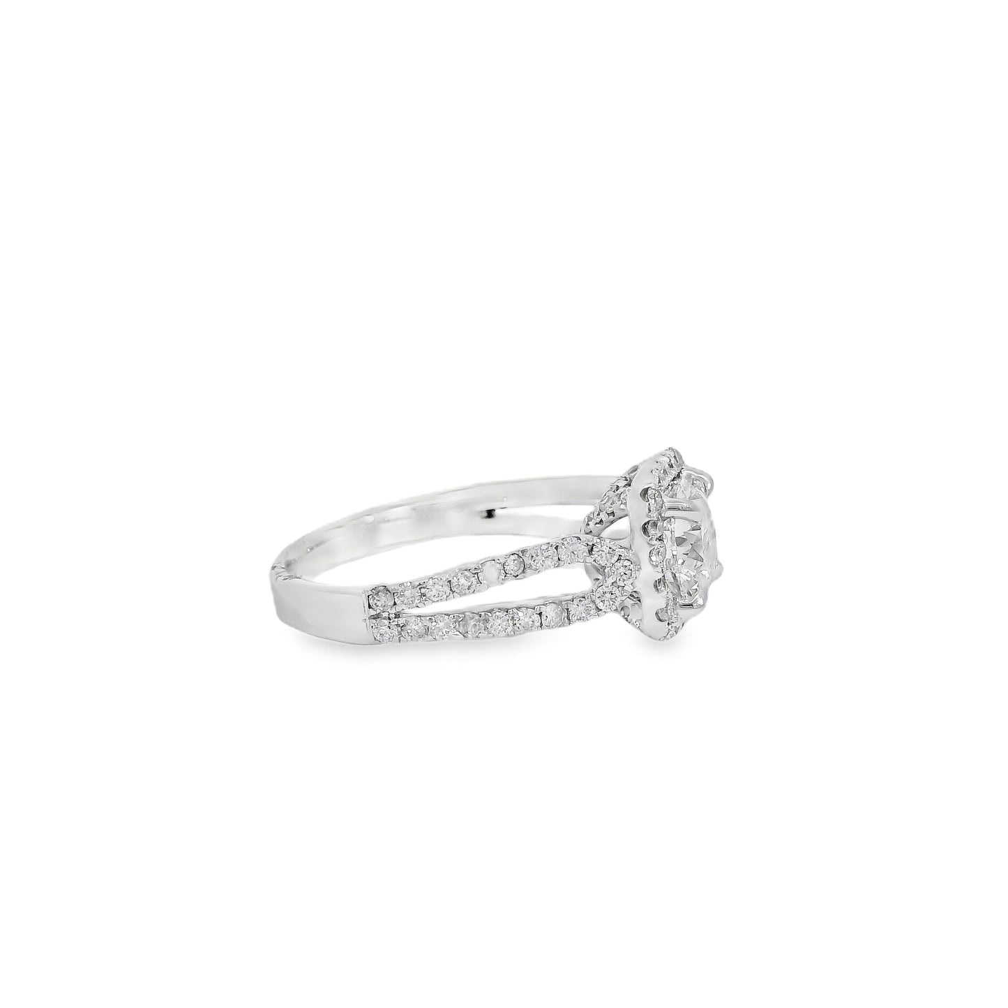 14k White Gold GIA Certified 1.03ct Round Brilliant Diamond Wide Engagement Ring