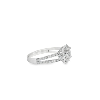 14k White Gold GIA Certified 1.03ct Round Brilliant Diamond Wide Engagement Ring
