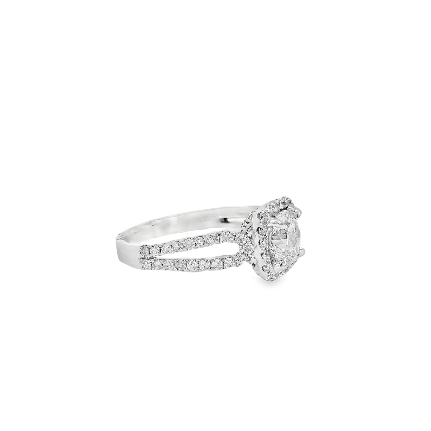 14k White Gold GIA Certified 1.03ct Round Brilliant Diamond Wide Engagement Ring