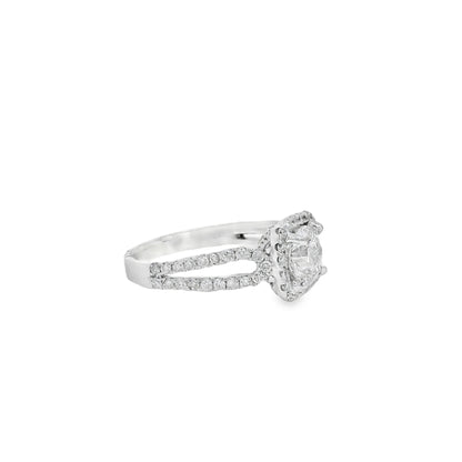 14k White Gold GIA Certified 1.03ct Round Brilliant Diamond Wide Engagement Ring