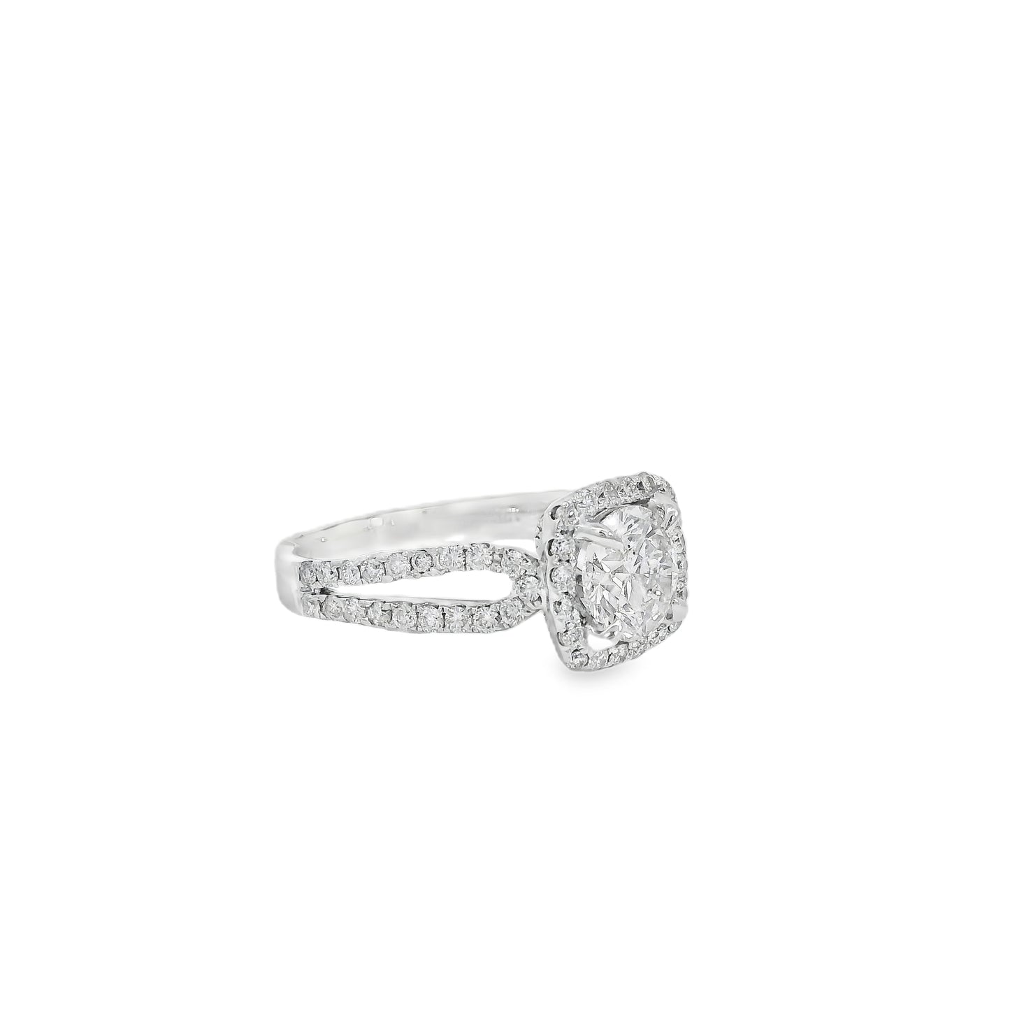 14k White Gold GIA Certified 1.03ct Round Brilliant Diamond Wide Engagement Ring