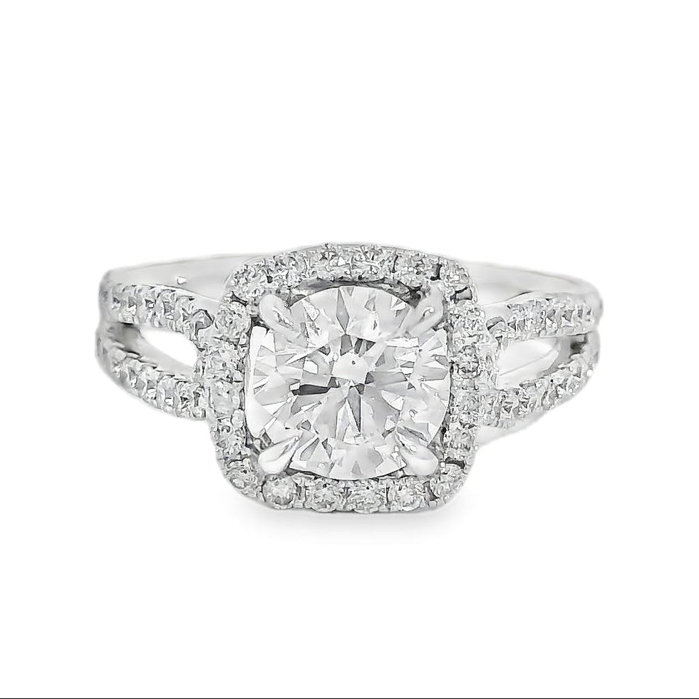 14k White Gold GIA Certified 1.03ct Round Brilliant Diamond Wide Engagement Ring