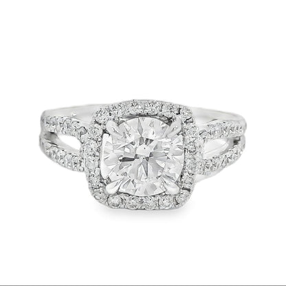 14k White Gold GIA Certified 1.03ct Round Brilliant Diamond Wide Engagement Ring